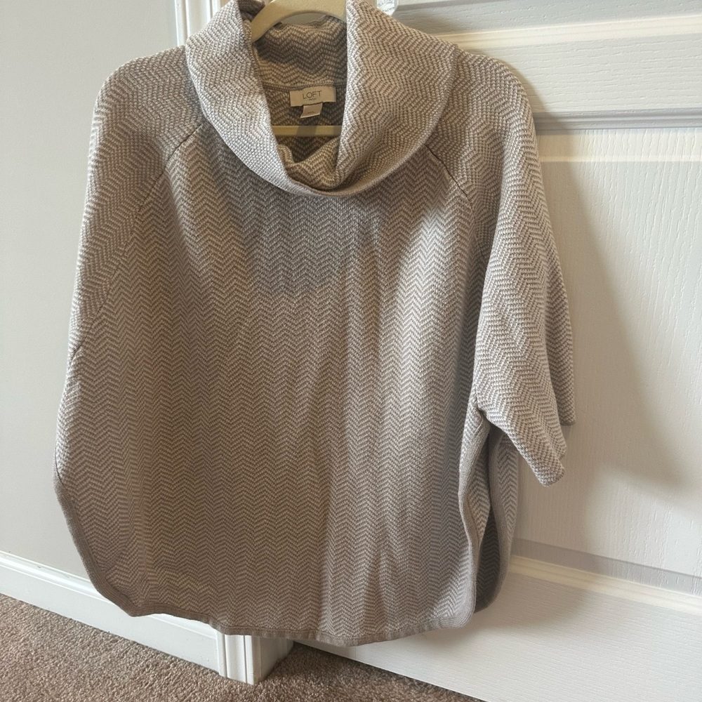 LOFT Taupe Chevron Cowl Neck Poncho
